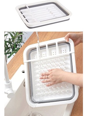 Mikasso Katlanır Bulaşıklık, Tezgah Üstü Kaşıklık, Katlanır Tabaklık, Bölmeli Kurutmalık Plastik Beyaz