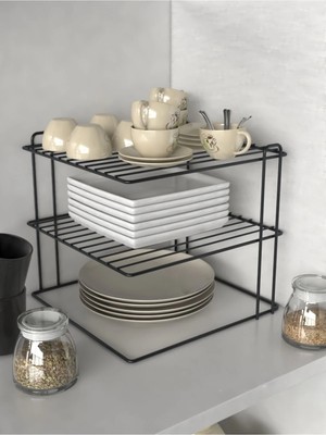 Mikasso 3 Katlı Tabaklık Dolap Içi Düzenleyici Organizer Tezgah Banyo Tabak Bardak Düzenleme Metal 25 x 25 S