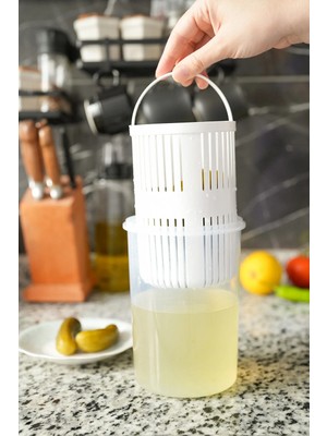 Mikasso Süzgeçli Kilit Kapaklı Zeytin Turşu Saklama Kabı Mikrodalgada Kullanıılabilir 1500 ml ( G-16 ) Plast