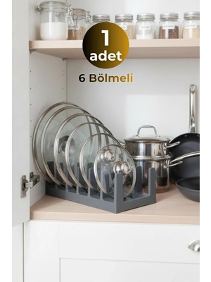 Mikasso 1 Adet Çok Amaçlı Tabak Tava Tencere Kapağı Düzenleyici-Plastik Çekmece Dolap Içi Düzenleyici Gri Pl