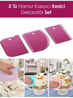Mikasso 3 Parça Plastik Pasta Hamur Krema Şekillendirici Kesici Kazıyıcı Dekoratör Spatula Set Plastik