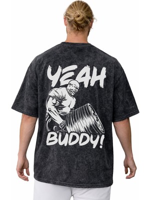 Sevbano Ronnie Coleman Yeah Buddy Fitness Bodybuilding Sırt Baskılı Unisex Oversize Vintage Yıkamalı Tişört