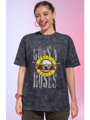 Sevbano Tasarım Guns N' Roses Rock Metal Müzik Grubu Baskılı Unisex Oversize Vintage Yıkamalı Tişört
