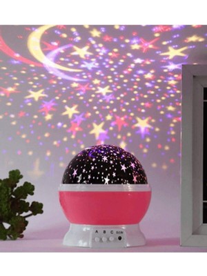Data Store Renkli ve Dönen Star Projeksiyon Gece Lambası Pembe