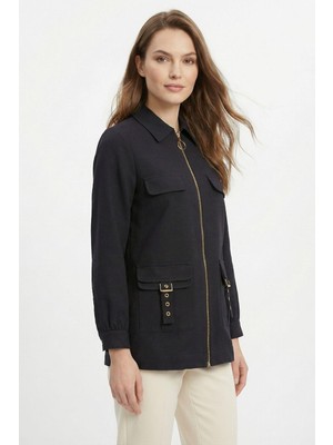 Rays 4386A Fermuarlı Cep Kapak Ceket Siyah