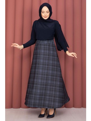 TKM Retro Ekose Desen Scuba Etek Lila