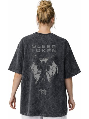 Sevbano Sleep Token Rock Metal Müzik Grubu Sırt Baskılı Unisex Oversize Vintage Yıkamalı Tişört