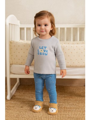 GMG Collection Baby Kız Bebek Mevsimlik Fitilli Taytlı Takım 9AY,12AY,18AY,24AY Yaş Mavi