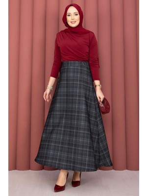 TKM Retro Ekose Desen Scuba Etek Siyah