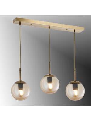 TT604-3S-FULLESK Tt Aydınlatma Eskitme Kaplama 3 Lü Tijli Glop Camlı Sıralı Avize