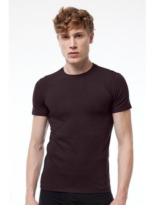 Malabadi Erkek Kahverengi Yuvarlak Yaka Kısa Kollu Modal Body Tişört 030