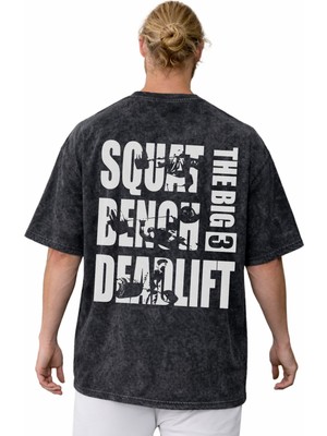 Sevbano Squat Bench Deadlift Bodybuilding Fitness Powerlifter Sırt Baskılı Unisex Oversize Yıkamalı Tişört