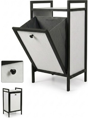 Milonsa Metal Ahşap Banyo Düzenleyici Çamaşır Sepeti - Kirli Sepeti Ahşap Banyo Dolabı - Banyo Rafı