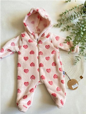 GMG Collection Baby Içi,dışı Peluş Yumuşacık Kalp Desenli Patikli Kız Bebek Tulum, Astronot Tulum