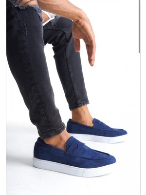 BOA Lacivert Süet Erkek Ayakkabı ABA0580 Kuşaklı Tasarım Yüksek Taban Modern Günlük Klasik Erkek Loafer