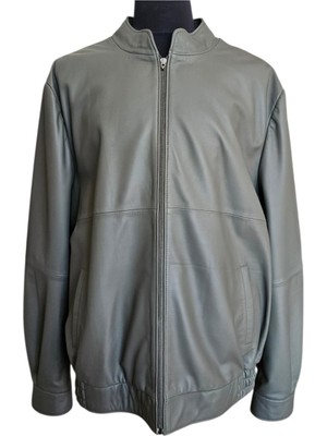 Asus Deri-Merlin - Hakiki Deri Hakim Yaka Haki Erkek Ceketi