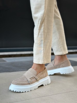 BOA ABA0242 Krem Süet Tokalı Erkek Ayakkabı Yüksek Tabanlı Comfort Model  El Yapımı Şık Tasarım