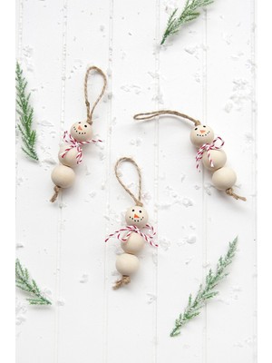 Emtory Home 3'lü Kardan Adam Yılbaşı Süsü Krem Renkli Ahşap Süsler Parti ve Dekorasyon İçin