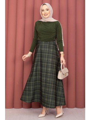 TKM Retro Ekose Desen Scuba Etek Haki