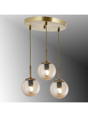 TT604-3Y-FULLESK Tt Aydınlatma Eskitme Kaplama 3 Lü Tijli Glop Camlı Yuvarlak Avize