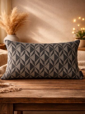 Mrs.Gugar Kahverengi Geometrik Desenli Keten Kırlent Kılıfı 35X50 cm – Premium Collection