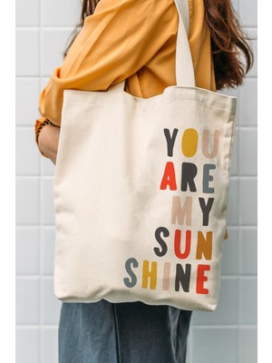 Çınar Bez Çanta Çınar Kanvas Çanta Krem Renkli You Are My Sun Baskılı Çevre Dostu Günlük Kullanım İçin