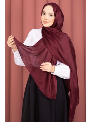 ECN Şerit Detaylı Jakar Şal Serisi Bordo
