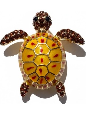 Cesicey Sarı Kaplumbağa Broş ZirkonTaş Detaylı Altın Renk