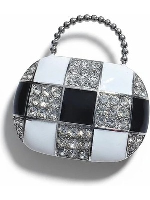 Cesicey Siyah Beyaz Çanta Broş Mineli Zirkon Taş Detaylı GÜmüş Renk