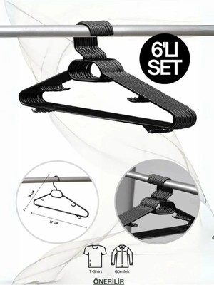 Mikasso Plastik 6 Adet Siyah Plastik Elbise Kıyafet Askısı 6!lı Set Siyah 6 Elbise Plastik Siyah Tr