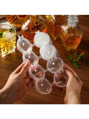Mikasso 4'lü Küre Buz Topu Kalıbı - Yuvarlak Içecek Buz Topu Dondurucu Buzluk Saklama ve Sunum Kabı Plastik