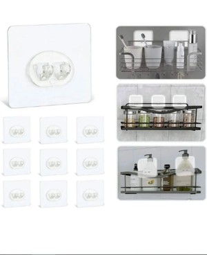 Mikasso 10LU Güçlü Kendinden Yapışkanlı Kancalar Köşe Rafı Banyo Rafı Duş Rafı Kancası, Su Geçirmez Askı