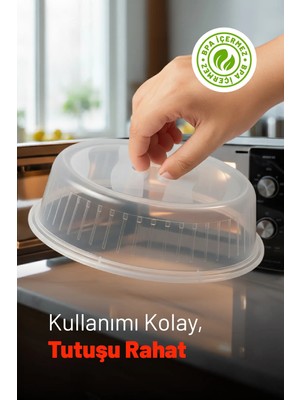 Mikasso Mikrodalga Kapağı – 26 cm Şeffaf Mikro Dalga Kapak, Bpa Içermez Plastik Şeffaf