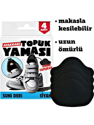 Mikasso Ayakkabı Topuk Yaması Ayakkabı Tamir Yaması Sunni Deri Kendinden Yapışkanlı-Siyah Siyah