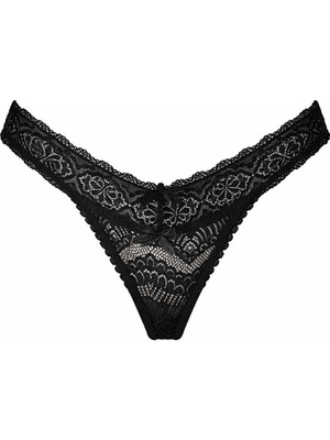 Genel Kadın Siyah Dantel String Külot Ince Askılı Tanga Iç Çamaşırı