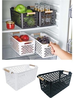 Mikasso 4'lü Ahşap Renk Plastik Organizer Sepet Dolap Banyo Mutfak Düzenleyici Plastik