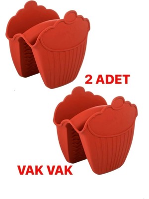 Mikasso Silikon Fırın Eldiveni Vak Vak 2’li Kırmızı Silikon Kırmızı