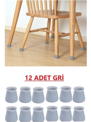 Mikasso 12 Ad Gri Masa Sandalye Mobilya Ayağı Koruyucu Silikon Kılıf -Gürültü Emici Parke Koruyucu Silikon G