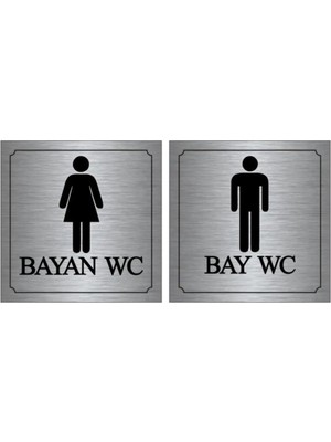 Mikasso Bay- Wc Yönlendirme Yazısı Metal Gümüş 2'li 10X10 cm