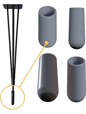 Mikasso Tel Sandalye, Firkete Masa Sehpa Ayak Pabucu 10 mm (24 Adet) Gri