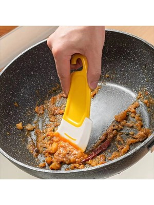 Mikasso Yağ - Leke Kazıyıcı Mini Silikon Spatula Plastik Saplı Plastik Sarı