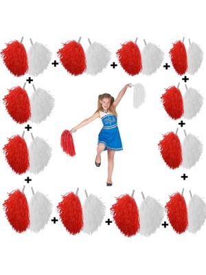 NessiWorld 12 Çift ( 24 Adet ) Kırmızı-Beyaz Renk 23 Nisan 19 Mayıs 29 Ekim Okul Gösteri Ponponları