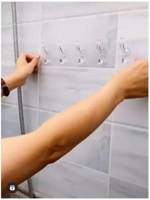 Mikasso 5'li Yapışkanlı Şeffaf Duvar Askısı Banyo Mutfak Düzenleyici Askı Pratik Kanca Askılık - Plastik