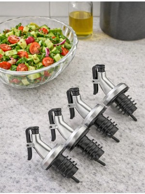 Mikasso 4’lü Şişe Ucu Servis Aparatı Damlalık Yağdanlık Tıpa Mantar Kapak Damlatmaz Tıpa Gri