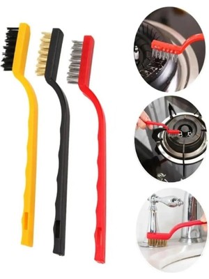 Mikasso 3 Adet Tel Fırça Ocak Fırın Mangal Izgara Airfryer Temizliği Kir Pas Yağ Temizleme Fırçası Plastik Ç