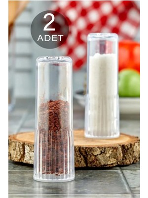 Mikasso 2'li Kristal Tuzluk Biberlik-Şeffaf Baharatlık Plastik Beyaz Plastik Beyaz