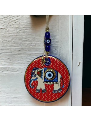 Ett Kırmızı Bereket Getiren Filli Nazar Boncuklu Duvar Süsü Cam Duvar Dekoru