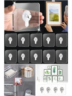 Mikasso 2 Adet Güçlü Yapışkınlı Pinli Delgisiz Vidalı Tırnak Kanca Duvar Askısı Raf Tablo Elbise Askısı Plas
