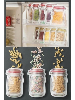Mikasso Kavanoz Görünümlü Kilitli Poşet 3 Adet 150 ml Orta Boy - Kilitli Saklama Poşeti 3'lü Paket Plastik B