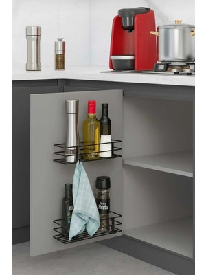 Mikasso Dolop Kapagı Rafı Yapışkanlı 2 Lü Set Mutfak Tezgah Düzenleyici Duvar Organizer Metal Siyah Tr